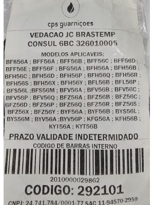 VEDAÇÃO FORNO JC BRASTEMP/CONSUL 6 BOCAS - 326010005