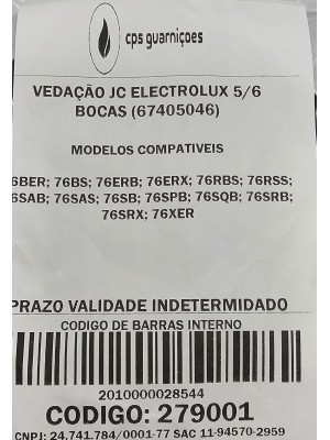 VEDAÇÃO FORNO JC ELECTROLUX 5/6 BOCAS - 67405046
