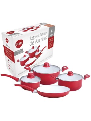 JOGO DE PANELAS CLINK COM REVESTIMENTO CERAMICO TAMPA DE VIDRO 4 PEÇAS CK823