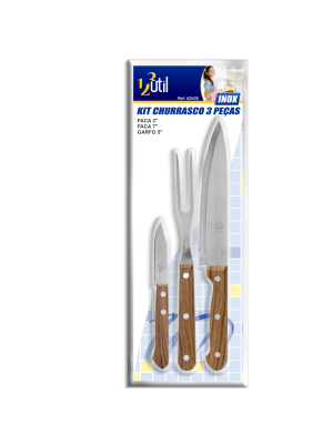 KIT CHURRASCO 3 PEÇAS FACA N3, N7  E GARFO INOX UD- 435