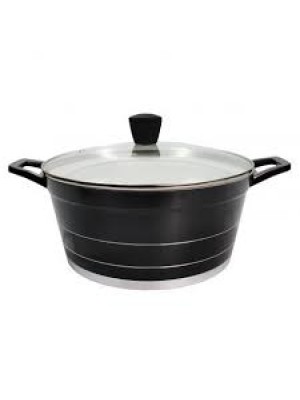 PANELA ESMALTADA PRETA 32CM COM TAMPA DE VIDRO ID901PA